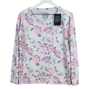 Chaser Pink Floral Crewneck Pullover Long Sleeve Top Women Sz S Nwt